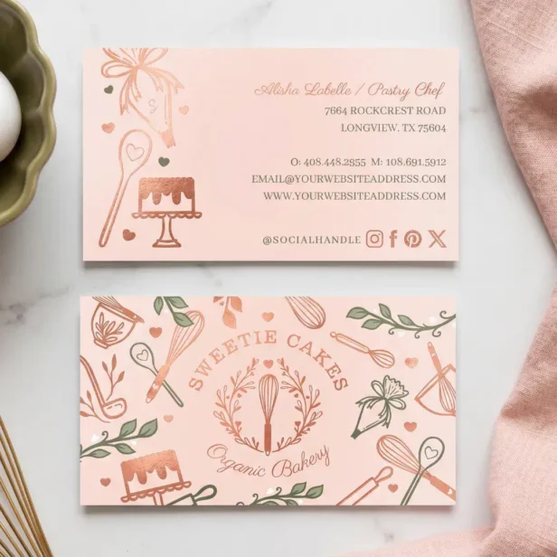 Pastry Chef Whisk Baking Utensil Bakery Bake Shop Foil Business Cards