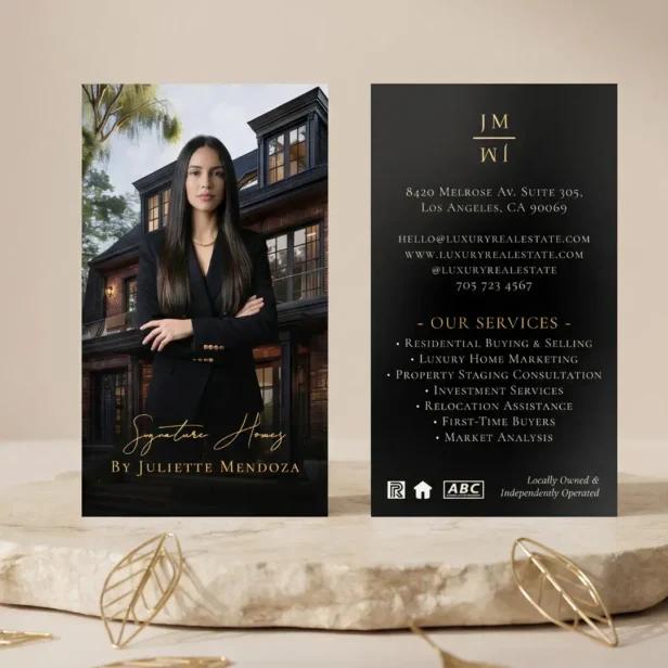 Professional Luxury Black Real Estate Agent Photo Foil Business Cards