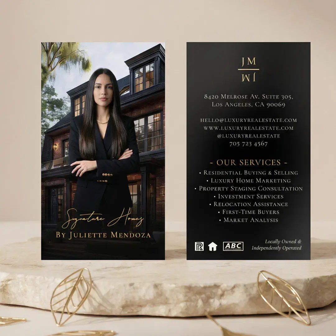 Professional Luxury Black Real Estate Agent Photo Foil Business Cards
