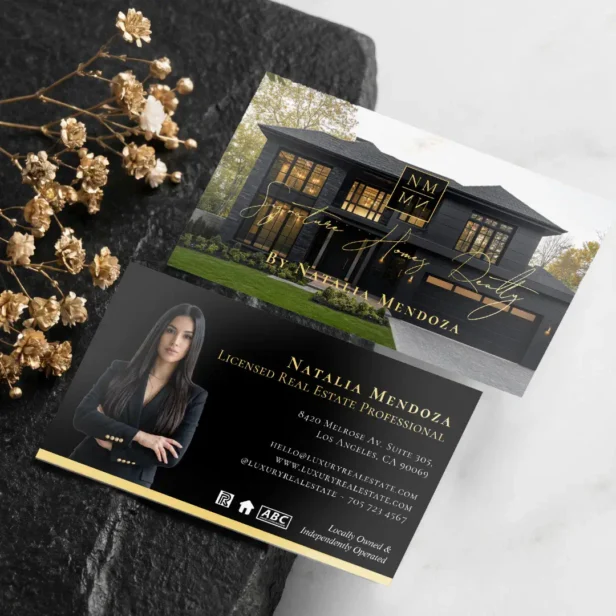 Professional Luxury Black Real Estate Agent Photo Foil Business Cards