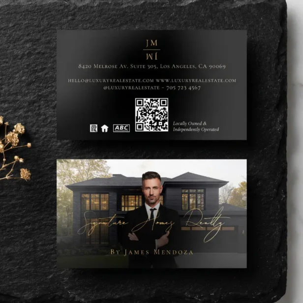 Professional Luxury Black Real Estate Agent Photo Foil Business Cards
