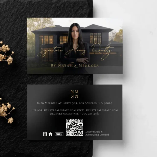 Professional Luxury Black Real Estate Agent Photo Foil Business Cards