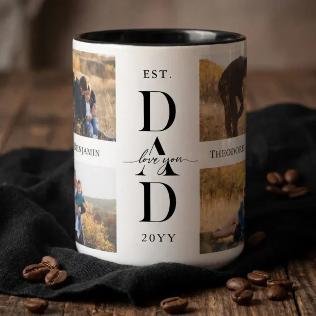 We Love You Dad Established Father Photo Collage Two-Tone Coffee Mug