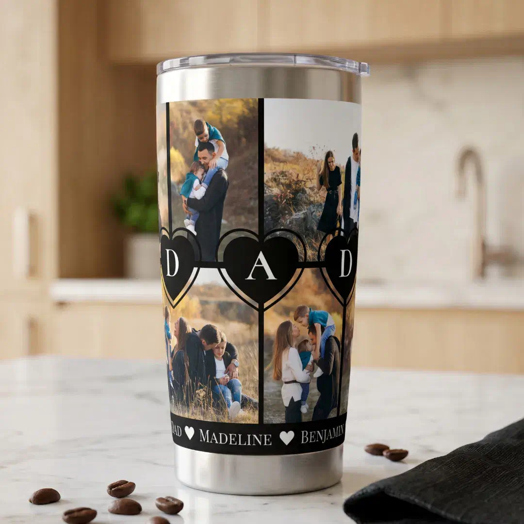 We Love You Dad Heart Personalized Photo Collage Black Insulated Tumbler