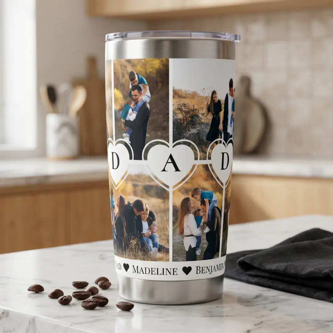 We Love You Dad Heart Personalized Photo Collage White Insulated Tumbler