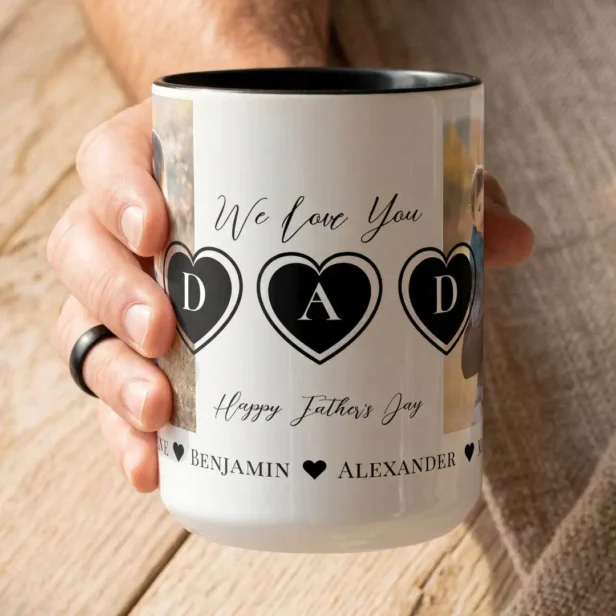 We Love You Dad Heart Personalized Photo Collage Two-Tone Coffee Mug