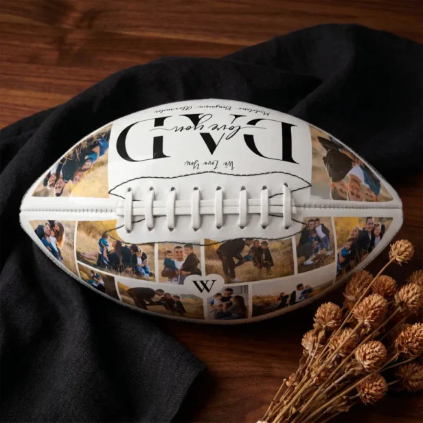 We Love You Dad Personalized Father Photo Collage White Football