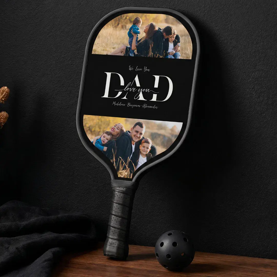 We Love You Dad Personalized Father Photo Collage Pickleball Paddle