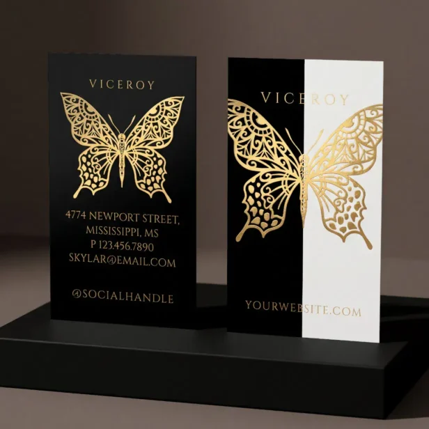 Yin & Yang Ornate Decorative Butterfly Logo Foil Business Cards