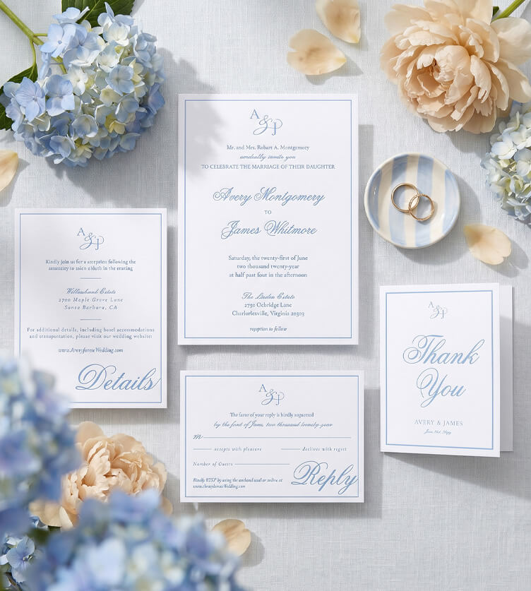 Classy Monogram Minimal Frame Letterpress Wedding
