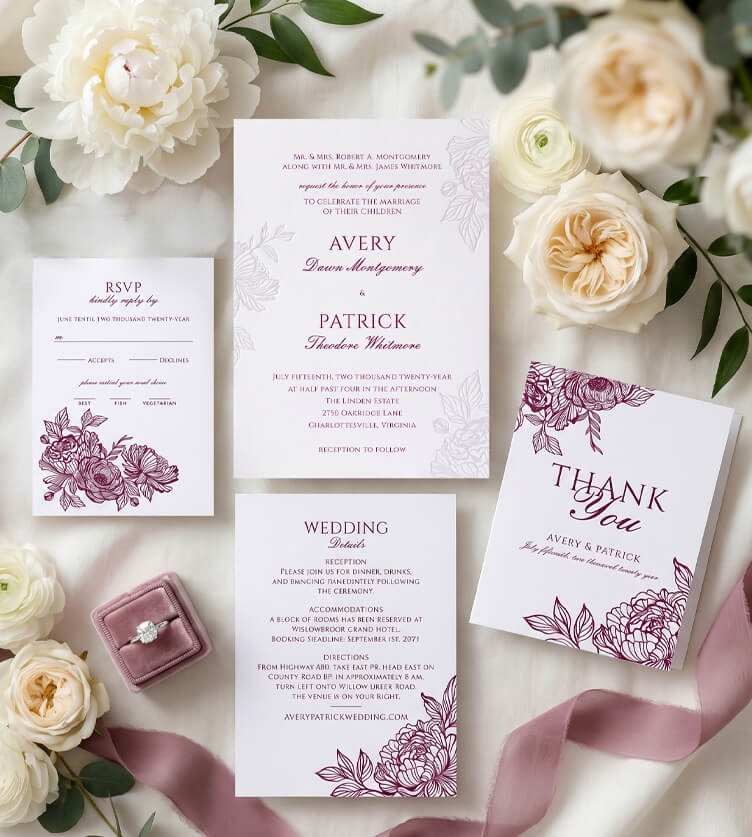 Elegant Botanical Floral Letterpress Wedding