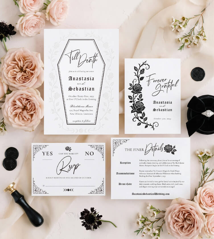 Elegant Gothic Till Death Letterpress Wedding