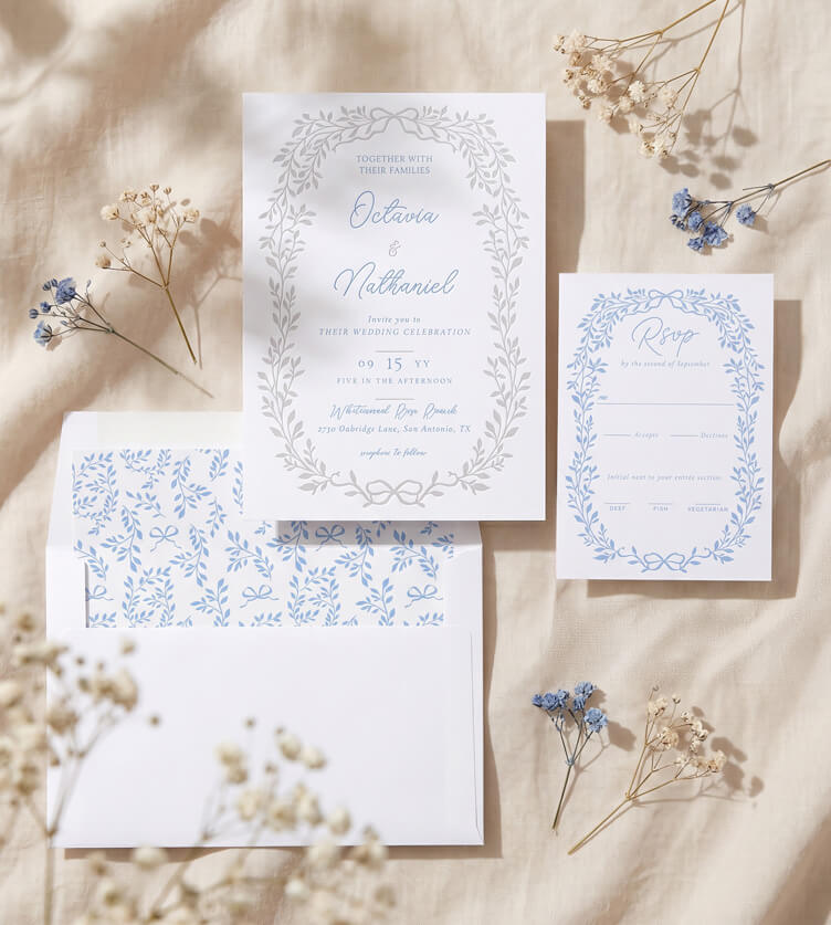 Elegant Leafy Botanical Bow Letterpress Wedding