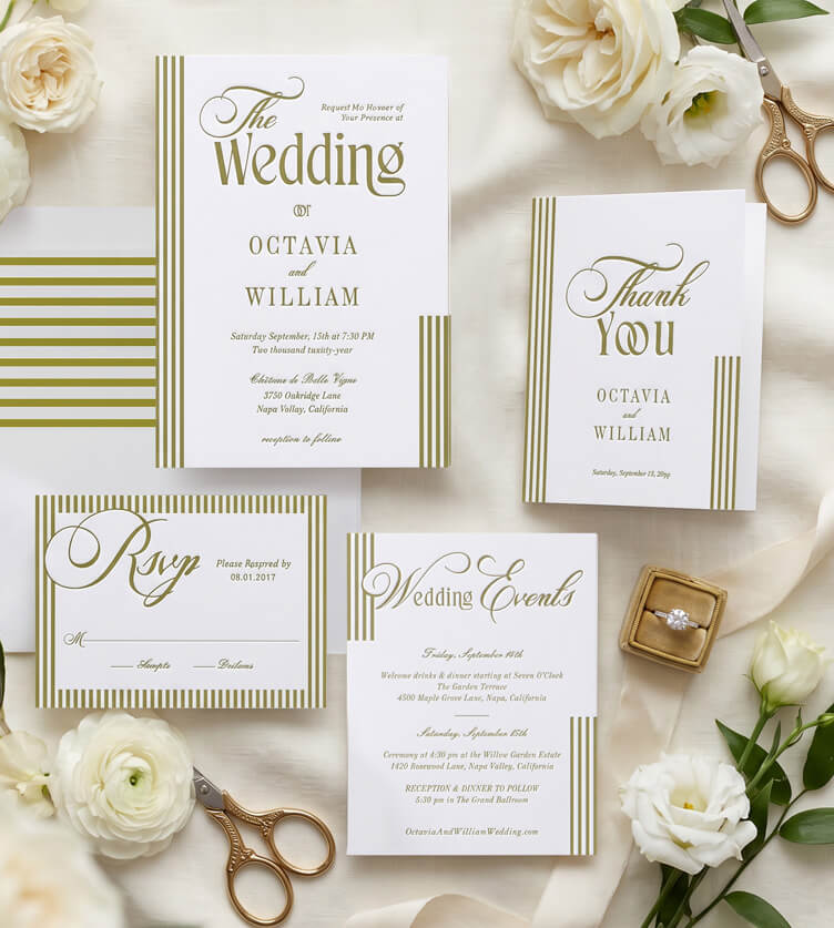 Elegant Modern Parisian Stripe Letterpress Wedding