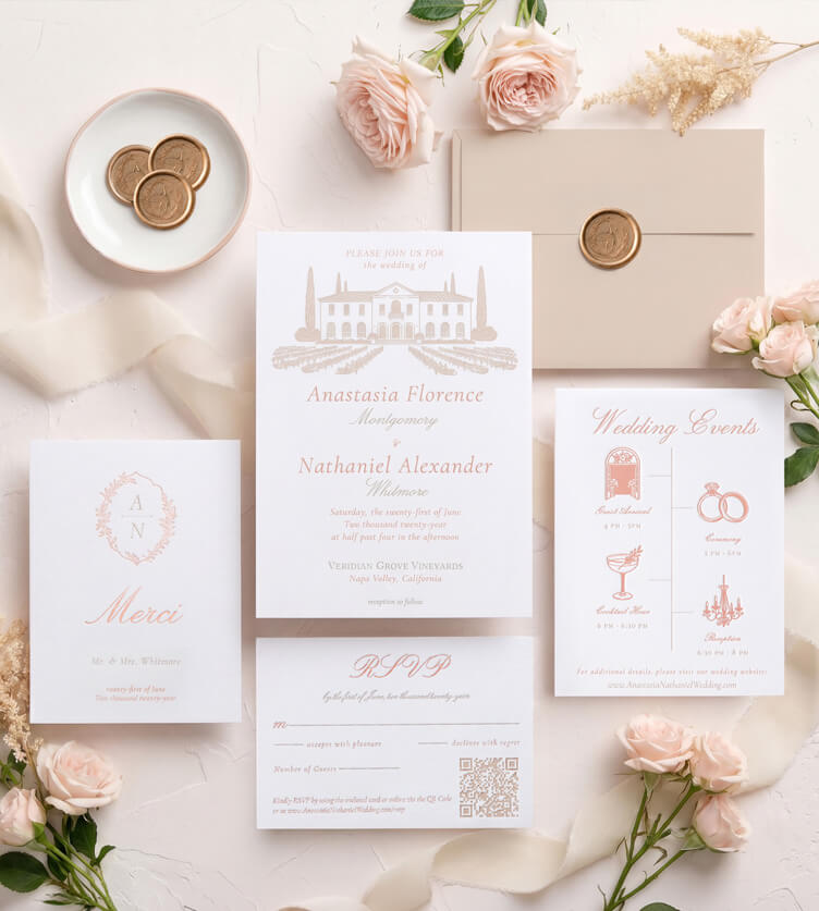 Hand Drawn Wedding Venue & Crest Letterpress