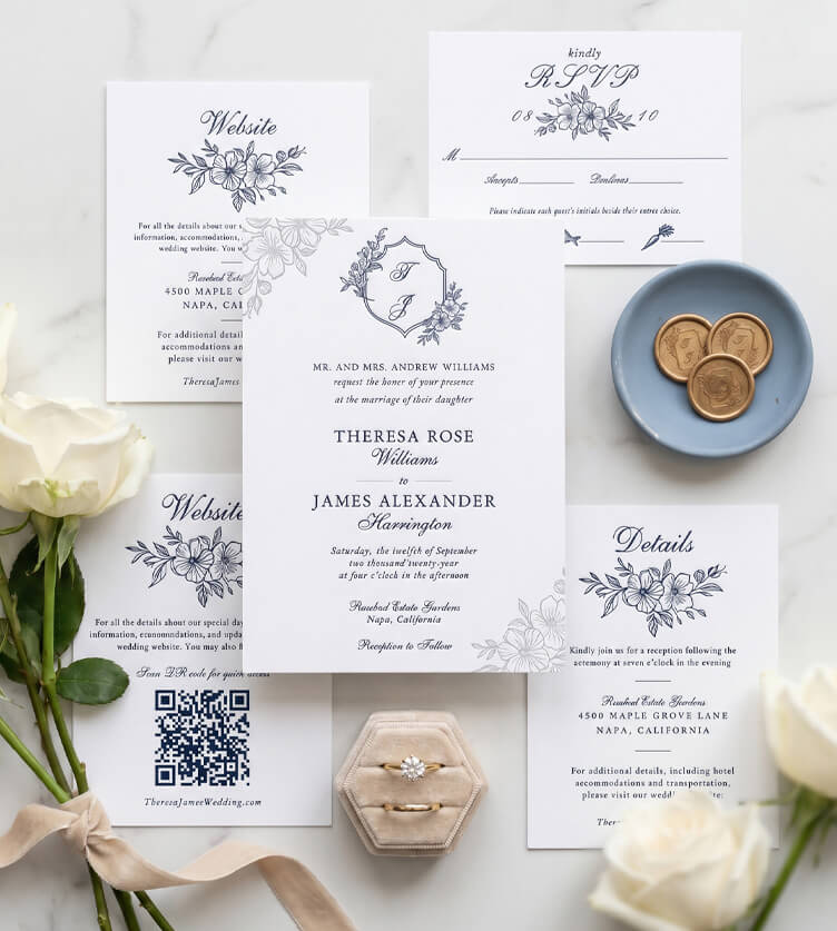 Luxury Floral Botanical Crest Letterpress Wedding