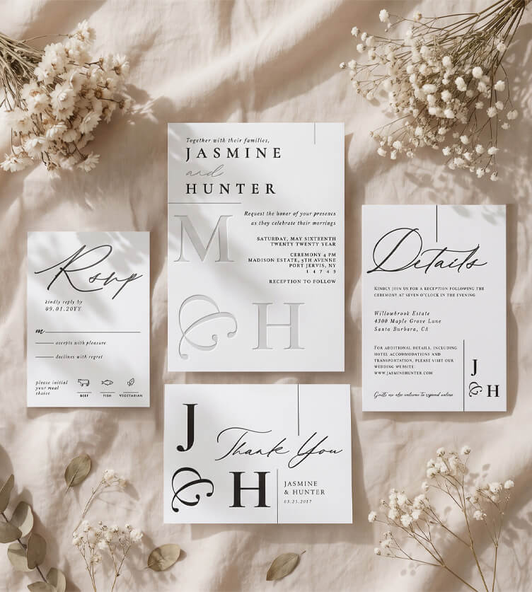 Luxury Script Minimal Monogram Letterpress wedding Collection