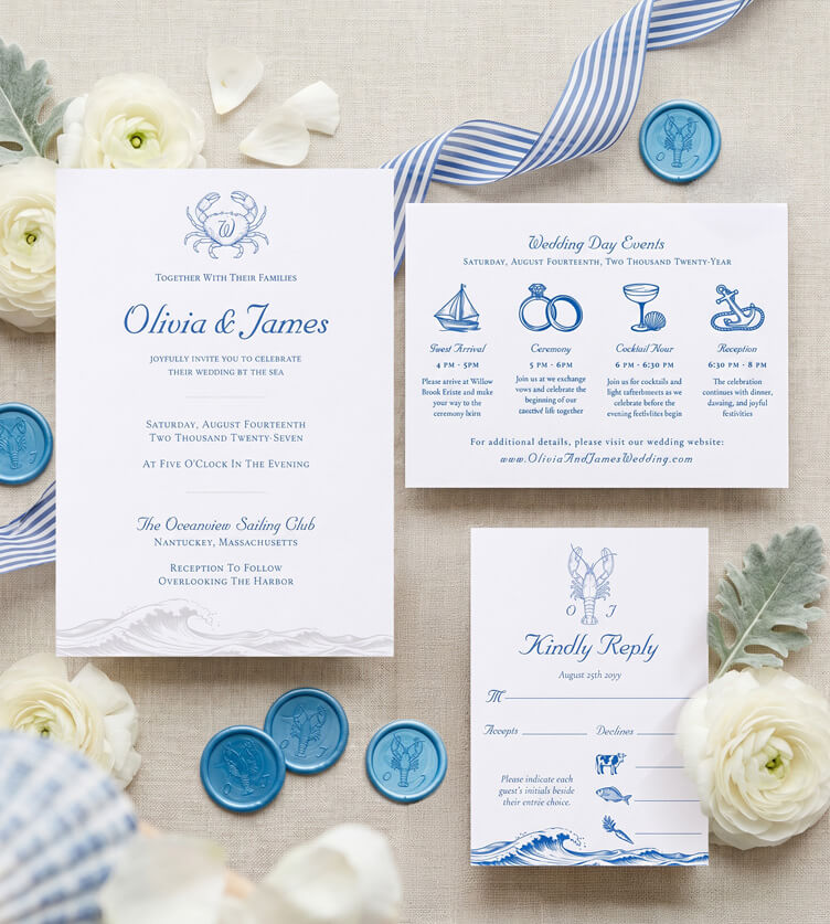 Nautical Coastal Letterpress Wedding Collection
