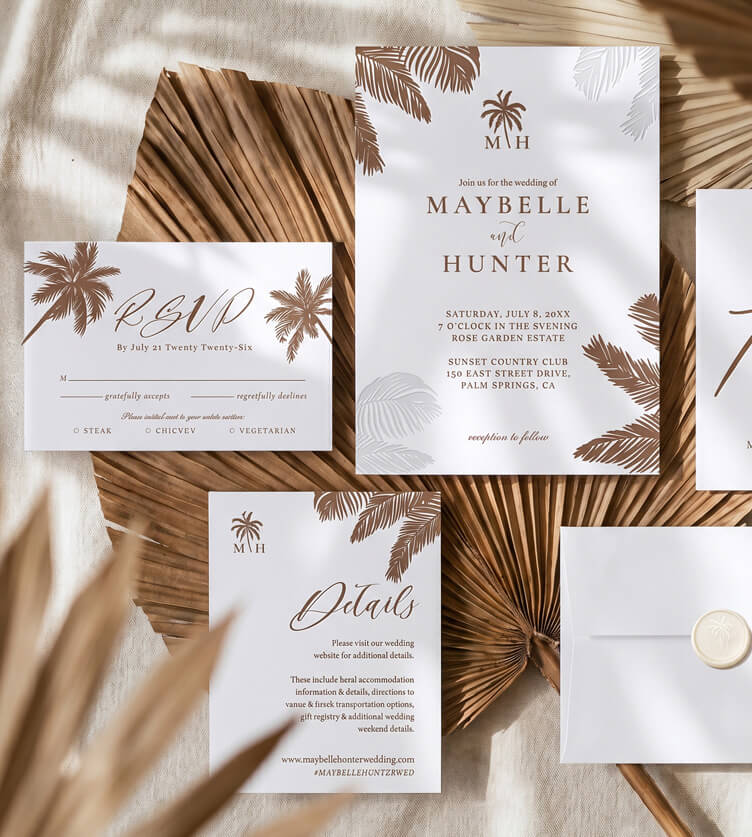 Tropical Palm Trees Letterpress Wedding