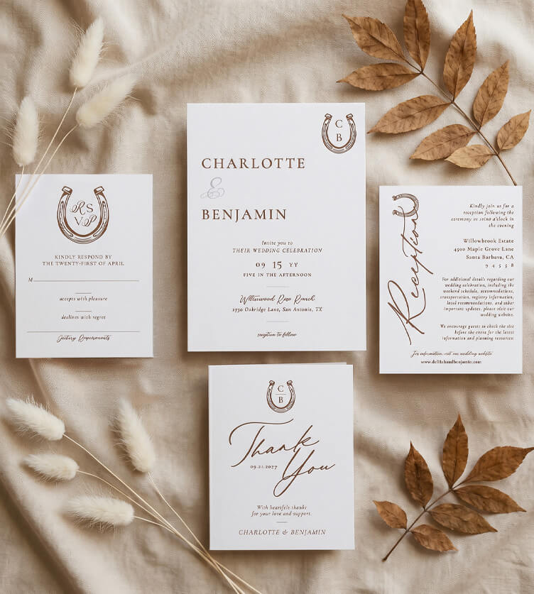 Western Horseshoe Monogram Letterpress Wedding