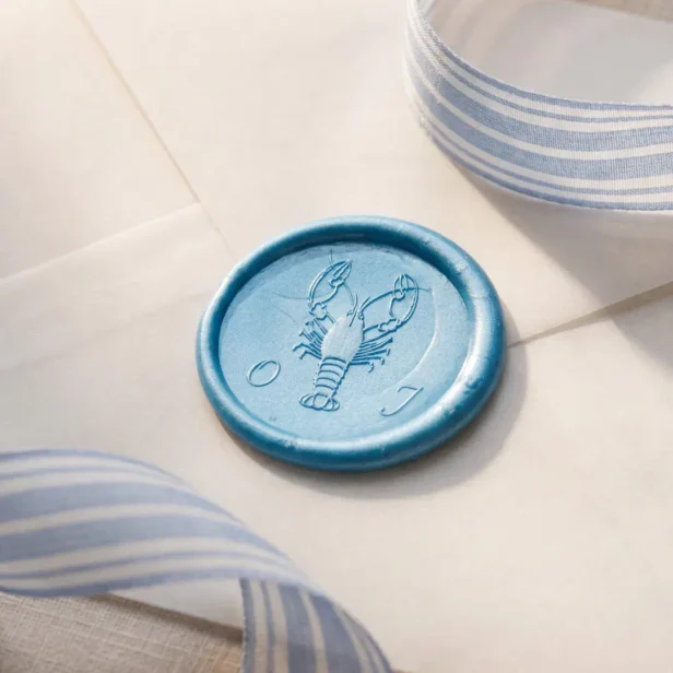 Beach Costal Nautical Lobster Monogram Wedding Wax Seal Sticker