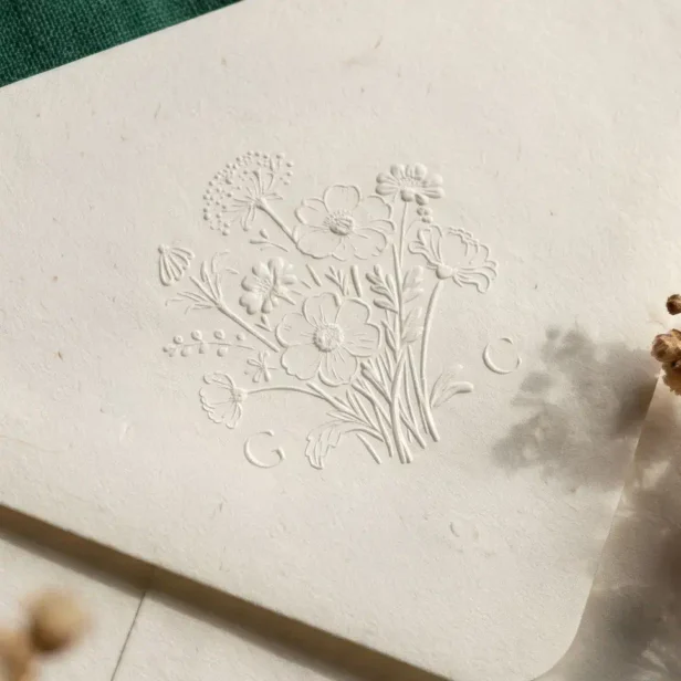 Elegant Botanical Wildflower Monogram Wedding Embosser