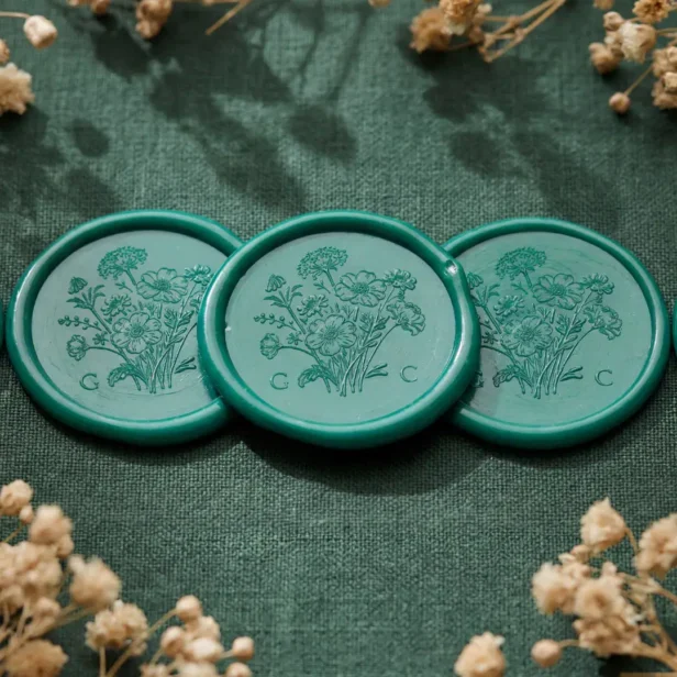 Elegant Botanical Wildflower Monogram Wedding Wax Seal Stamp