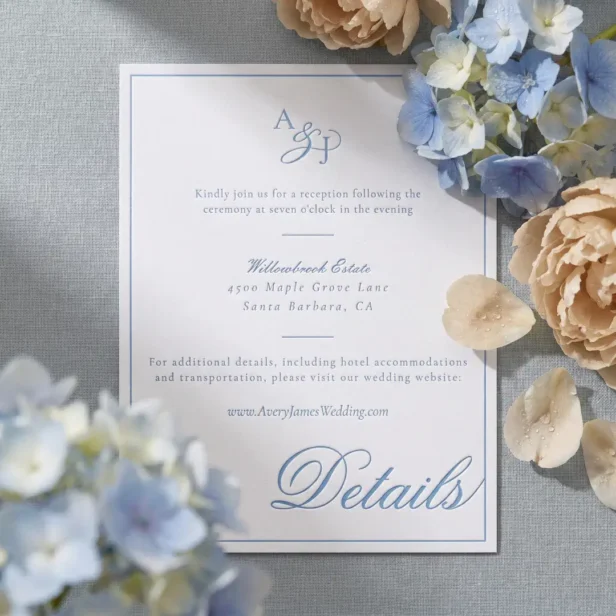 Elegant Calligraphy Minimal Border Wedding Details Letterpress Enclosure Card