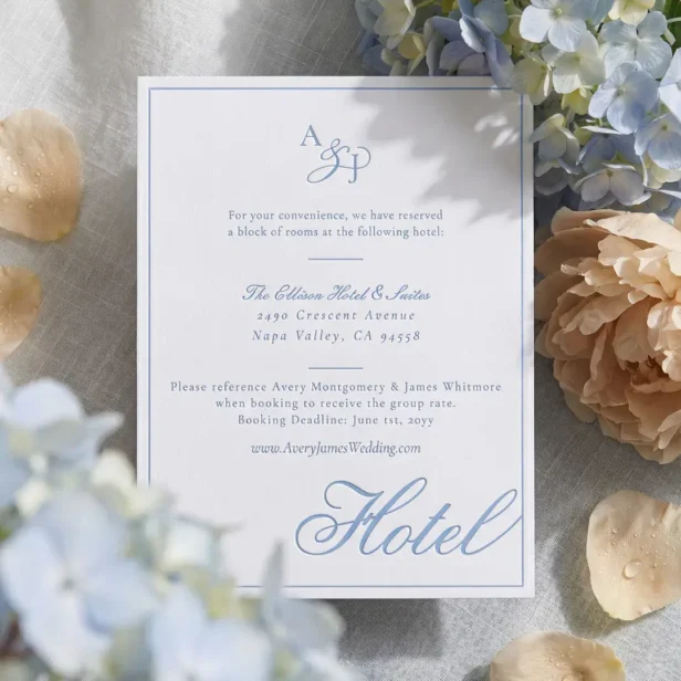 Elegant Calligraphy Minimal Border Wedding Hotel Letterpress Enclosure Card