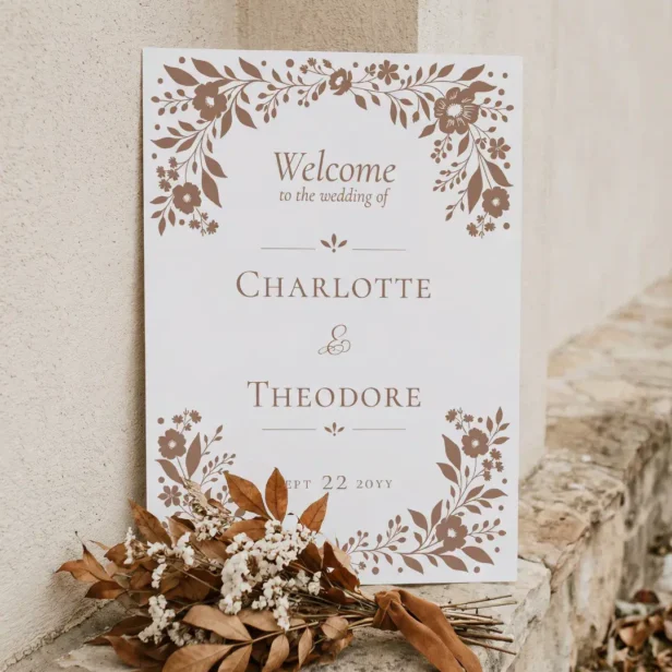 Elegant Floral Leaf Botanical Wedding Welcome Foam Board