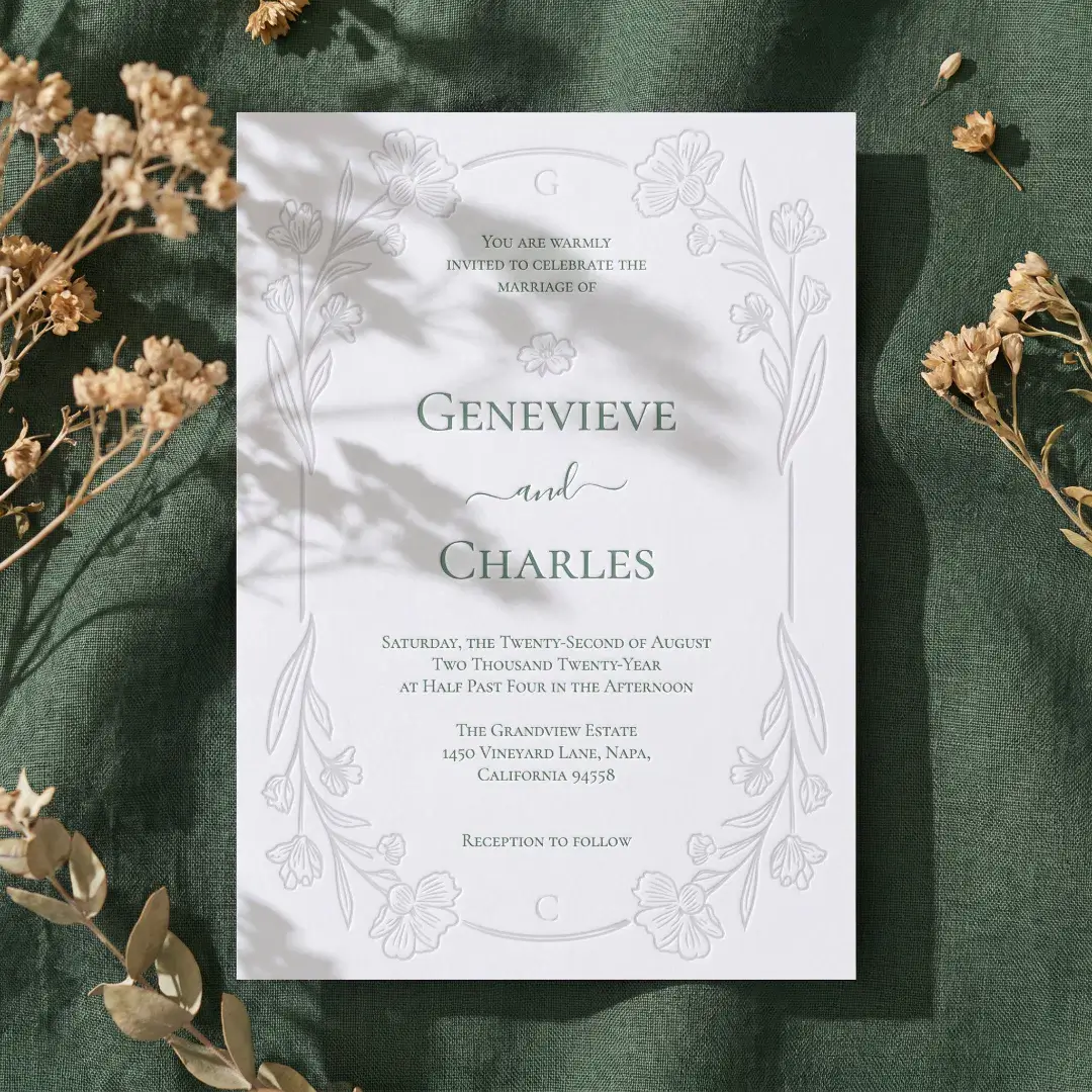  Elegant Hand-Drawn Wildflower Floral Wedding Letterpress Invitation