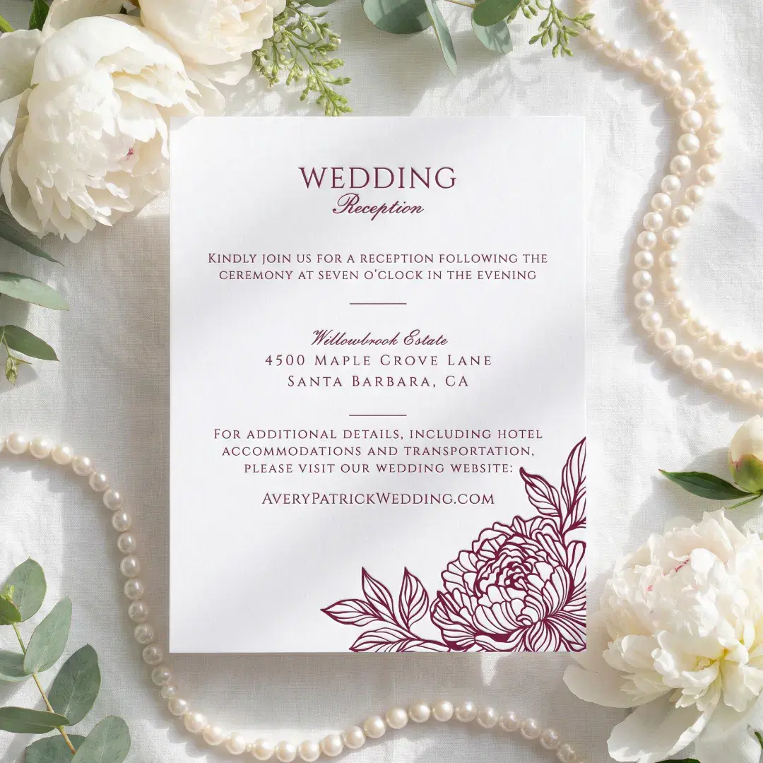 Elegant Luxury Botanical Floral Wedding Reception Letterpress Enclosure Card