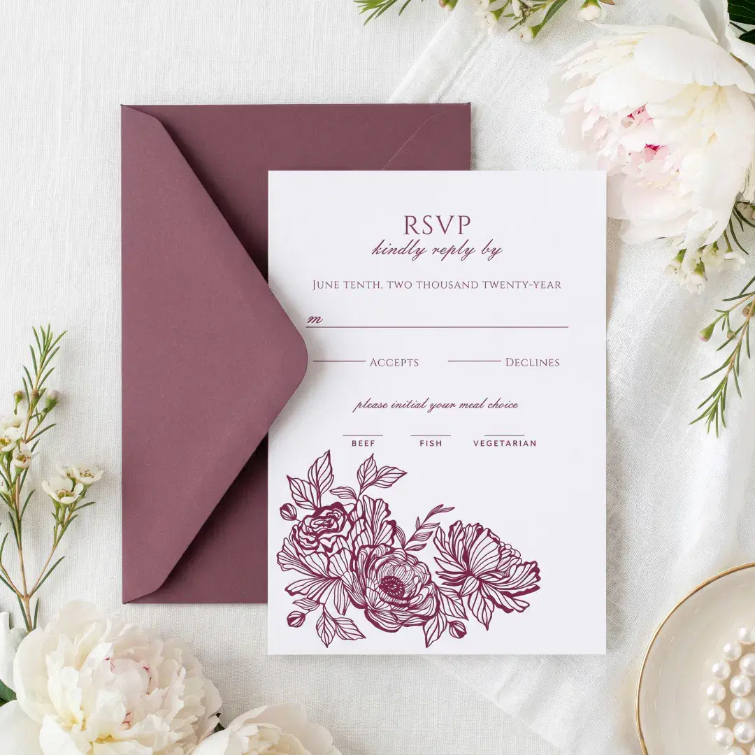 Elegant Luxury Hand Drawn Botanical Floral Wedding Letterpress RSVP Cards