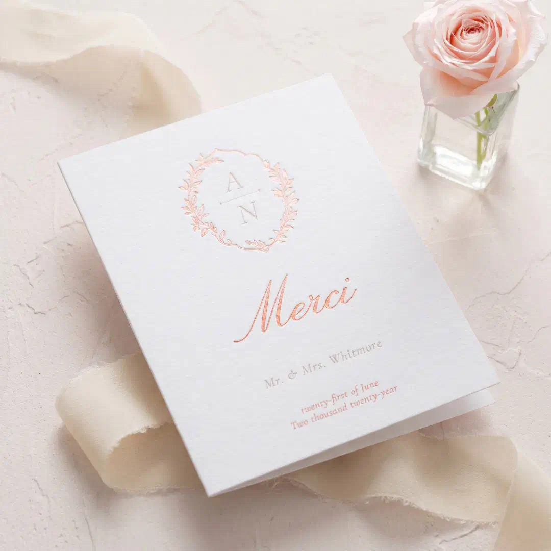 Elegant Luxury Hand Drawn Wedding Monogram Crest Letterpress Thank You Card