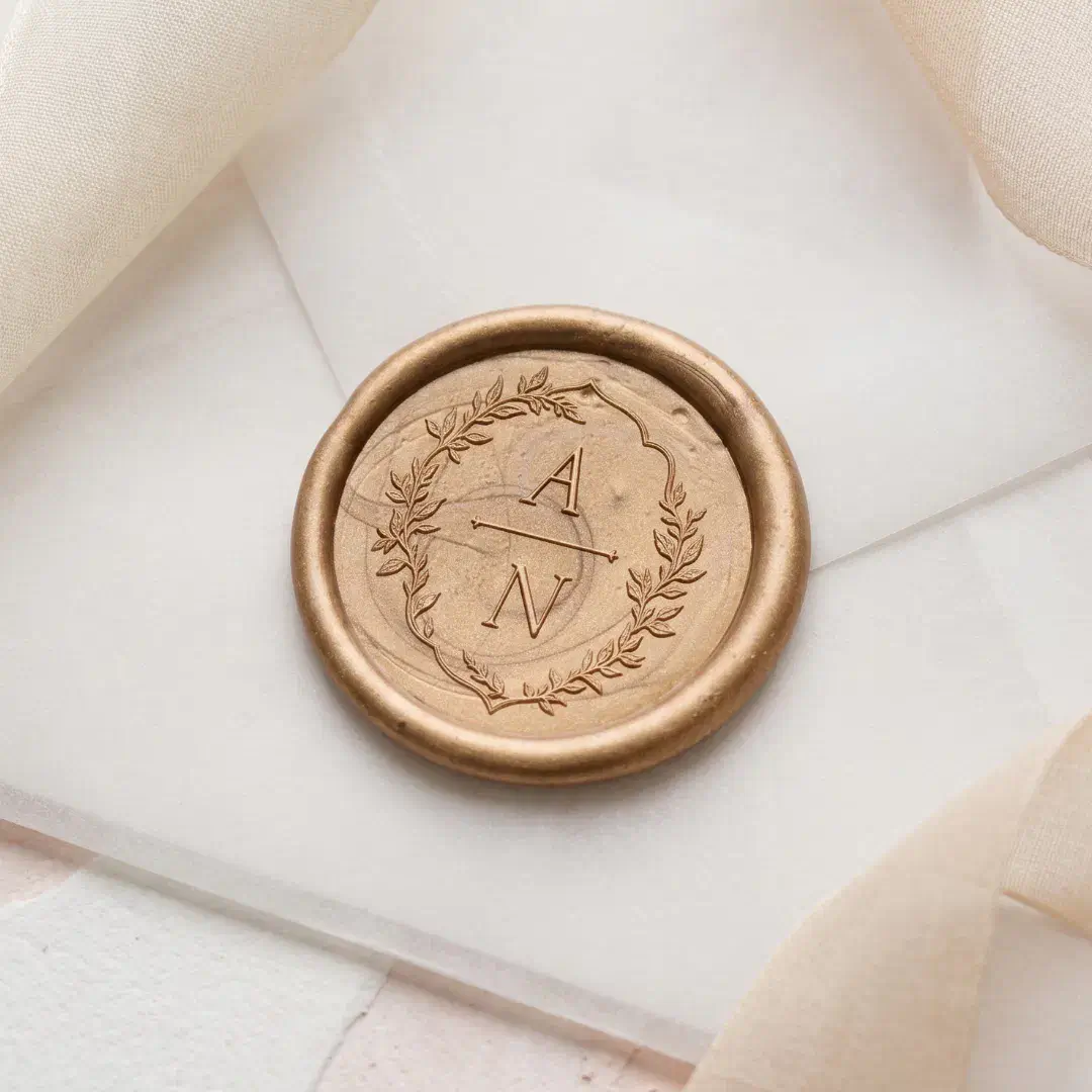 Elegant Luxury Hand Drawn Wedding Monogram Crest Wax Seal Sticker