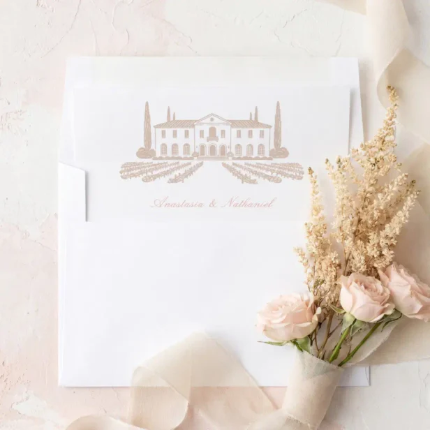 Elegant Luxury Hand Drawn Wedding Venue Sketch Envelope Liner