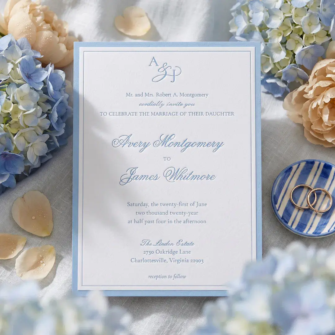 Elegant Script Calligraphy Minimal Border Wedding Letterpress Invitation