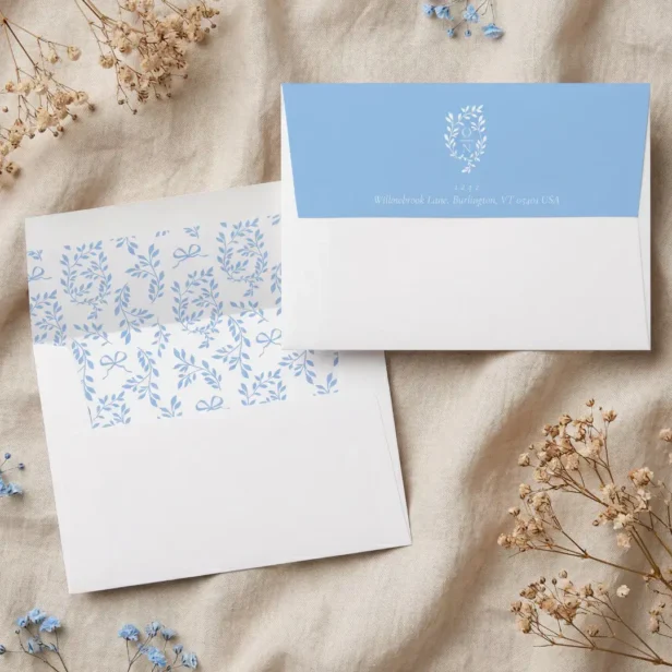 Elegant Vintage Botanical Leaf Branch Bow Wedding Envelope