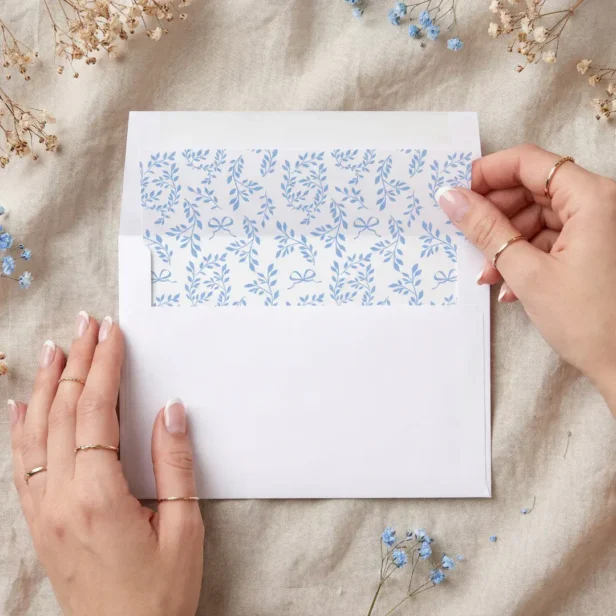 Elegant Vintage Botanical Leaf Branch Bow Wedding Envelope Liner