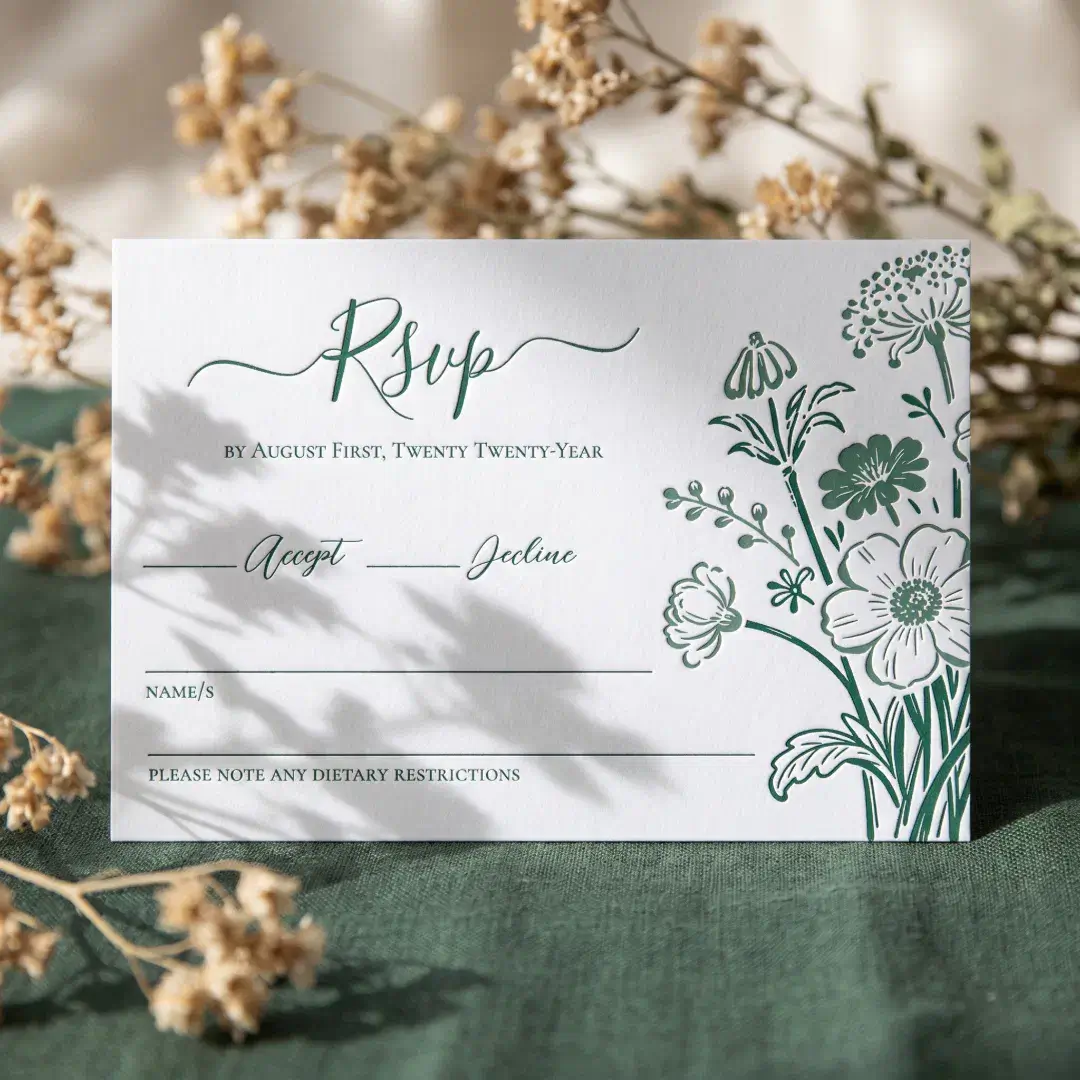 Hand-Drawn Wildflower Floral Botanical Wedding Letterpress RSVP Cards