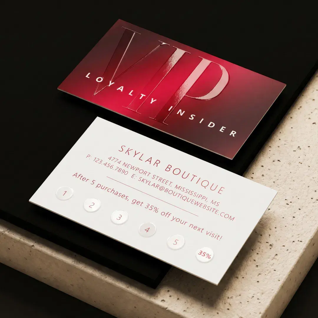 Luxury Chic Minimal Ruby Red VIP Loyalty Rewards Raised Spot UV Business Card