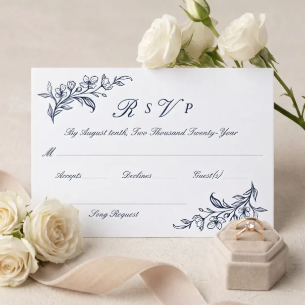 Luxury Elegant Hand Drawn Floral Botanical Wedding Letterpress RSVP Cards