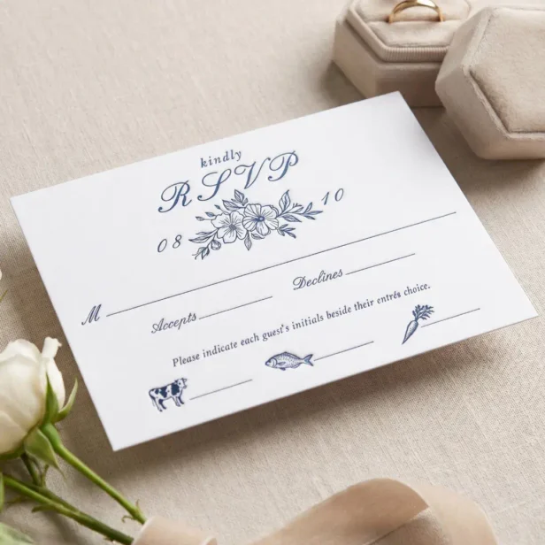 Luxury Elegant Hand Drawn Floral Botanical Wedding Letterpress RSVP Cards
