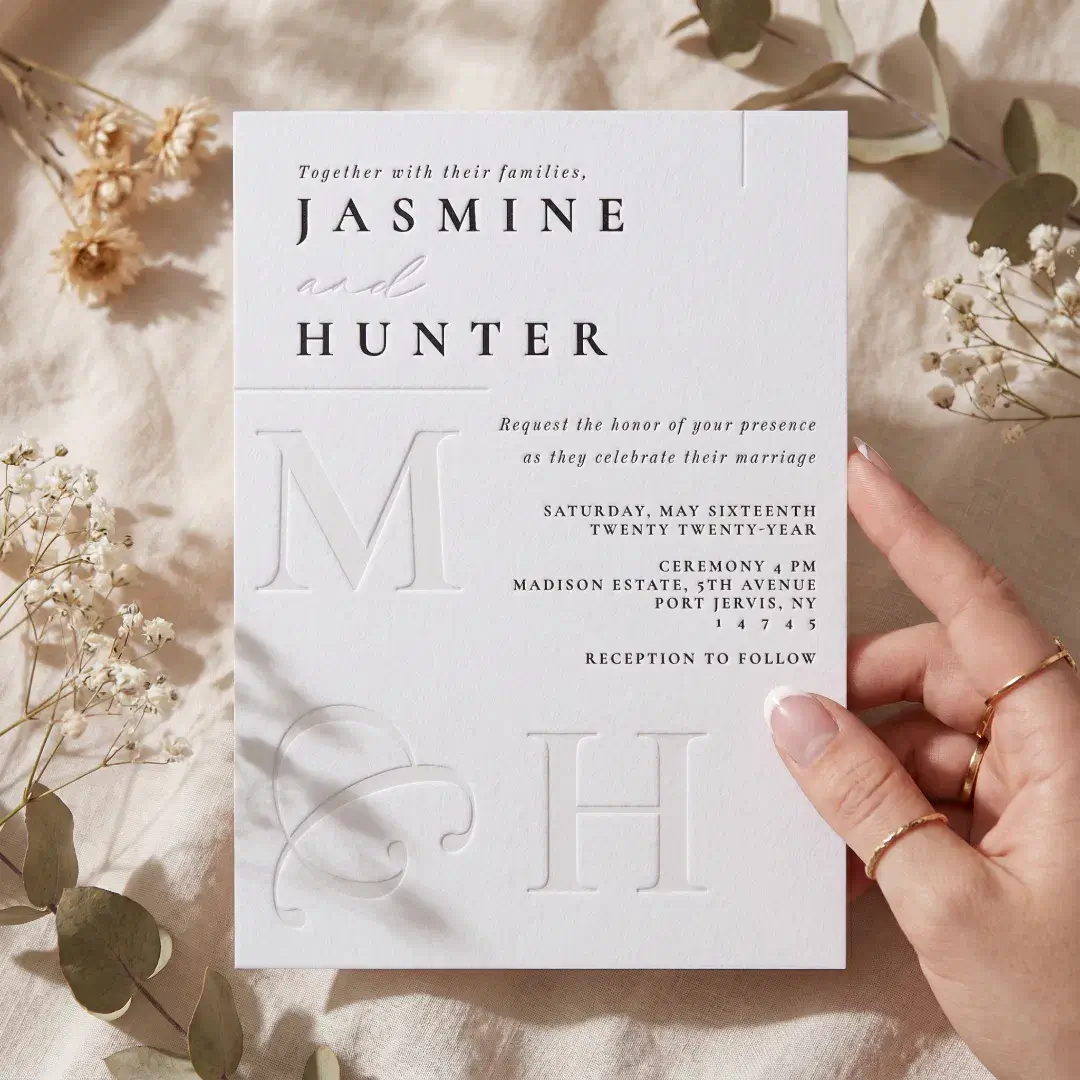 Luxury Simple Modern Minimal Bold Monogram Wedding Letterpress Invitation