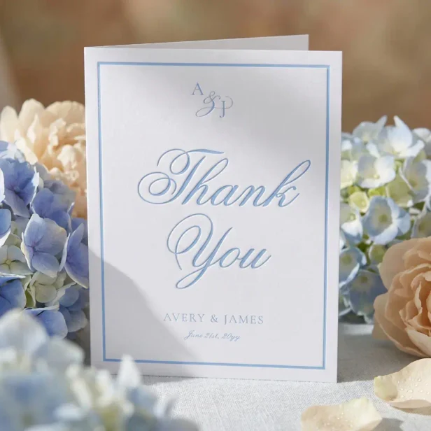 Luxury Simple Modern Minimal Monogram Wedding Letterpress Thank You Card