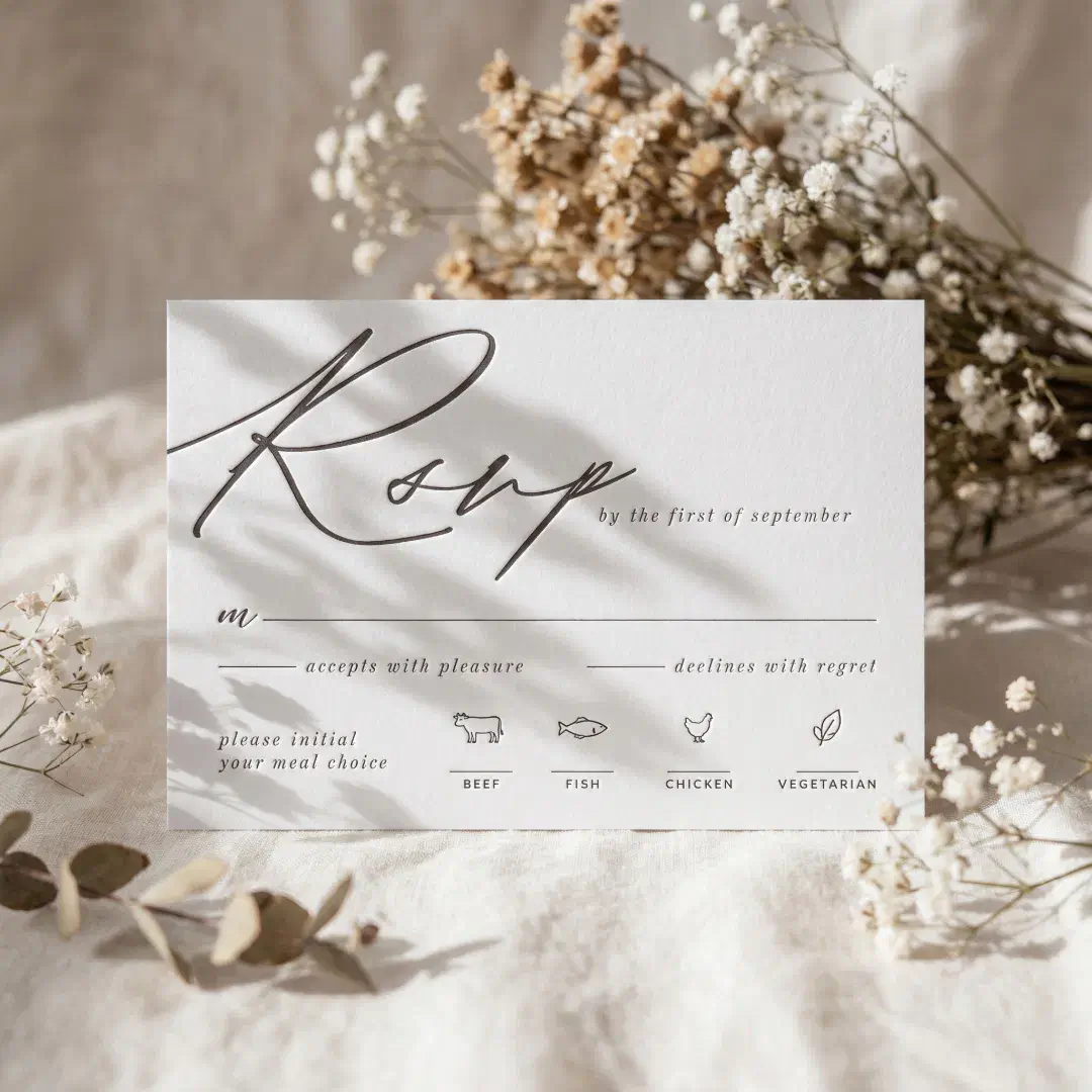 Modern Minimal Calligraphy Script Simple Wedding Letterpress RSVP Cards