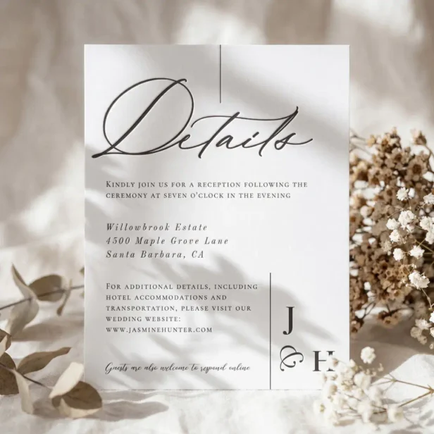 Modern Minimal Calligraphy Script Wedding Details Letterpress Enclosure Card
