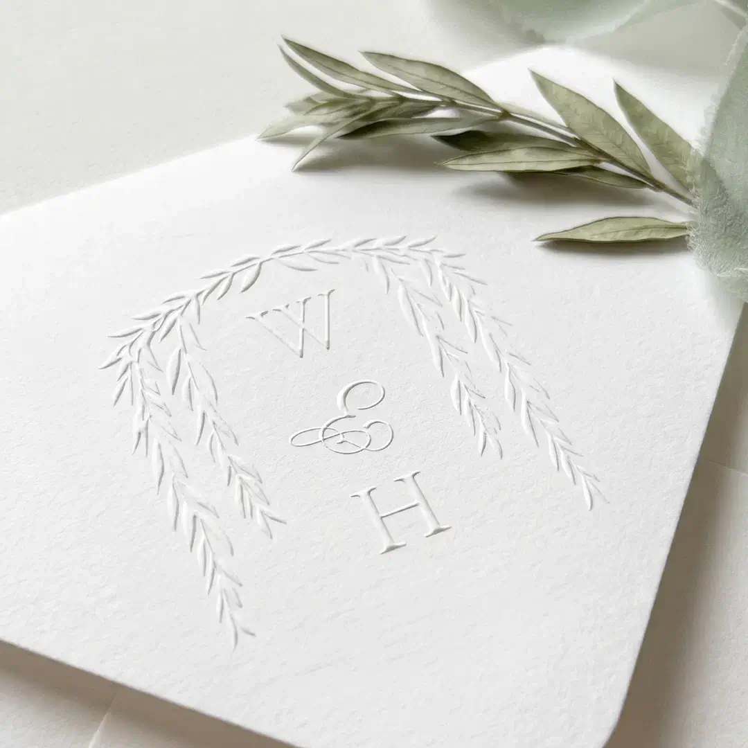 Modern Rustic Willow Tree Foliage Monogram Wedding Embosser
