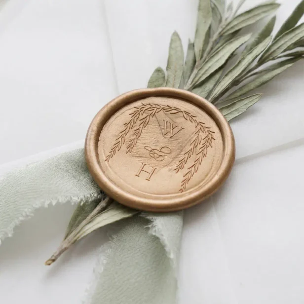 Modern Rustic Willow Tree Foliage Monogram Wedding Wax Seal Sticker