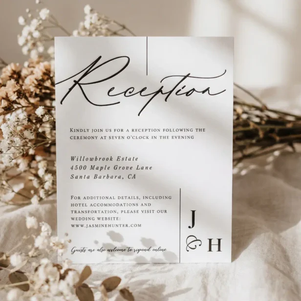 Modern Simple Calligraphy Script Wedding Reception Letterpress Enclosure Card